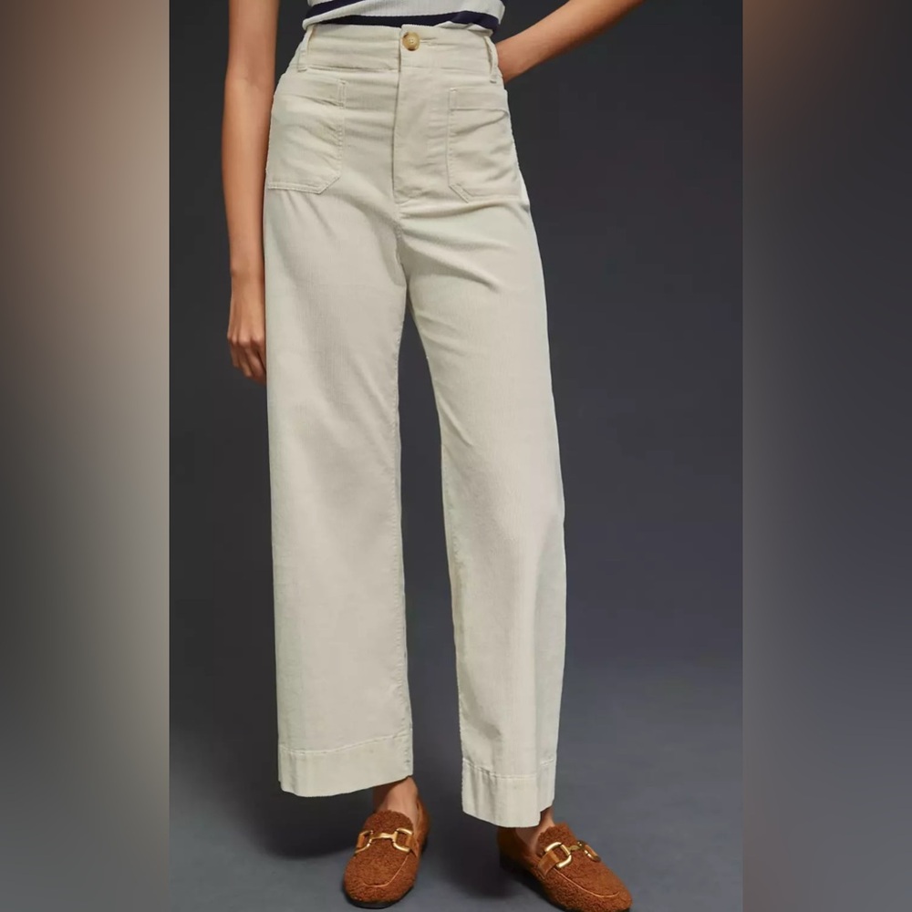 NWT Anthropologie x Maeve The Colette Cropped Wide-Leg Pants: Corduroy in Ivory